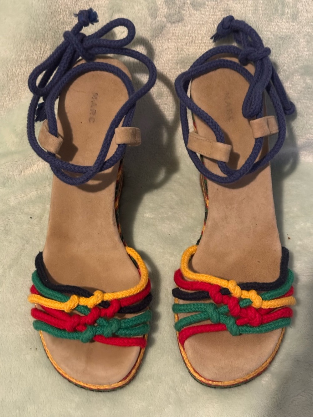 Marc Jacobs Multicolor Rope Knot Ankle-Tie Block Heel Wedge Sandals